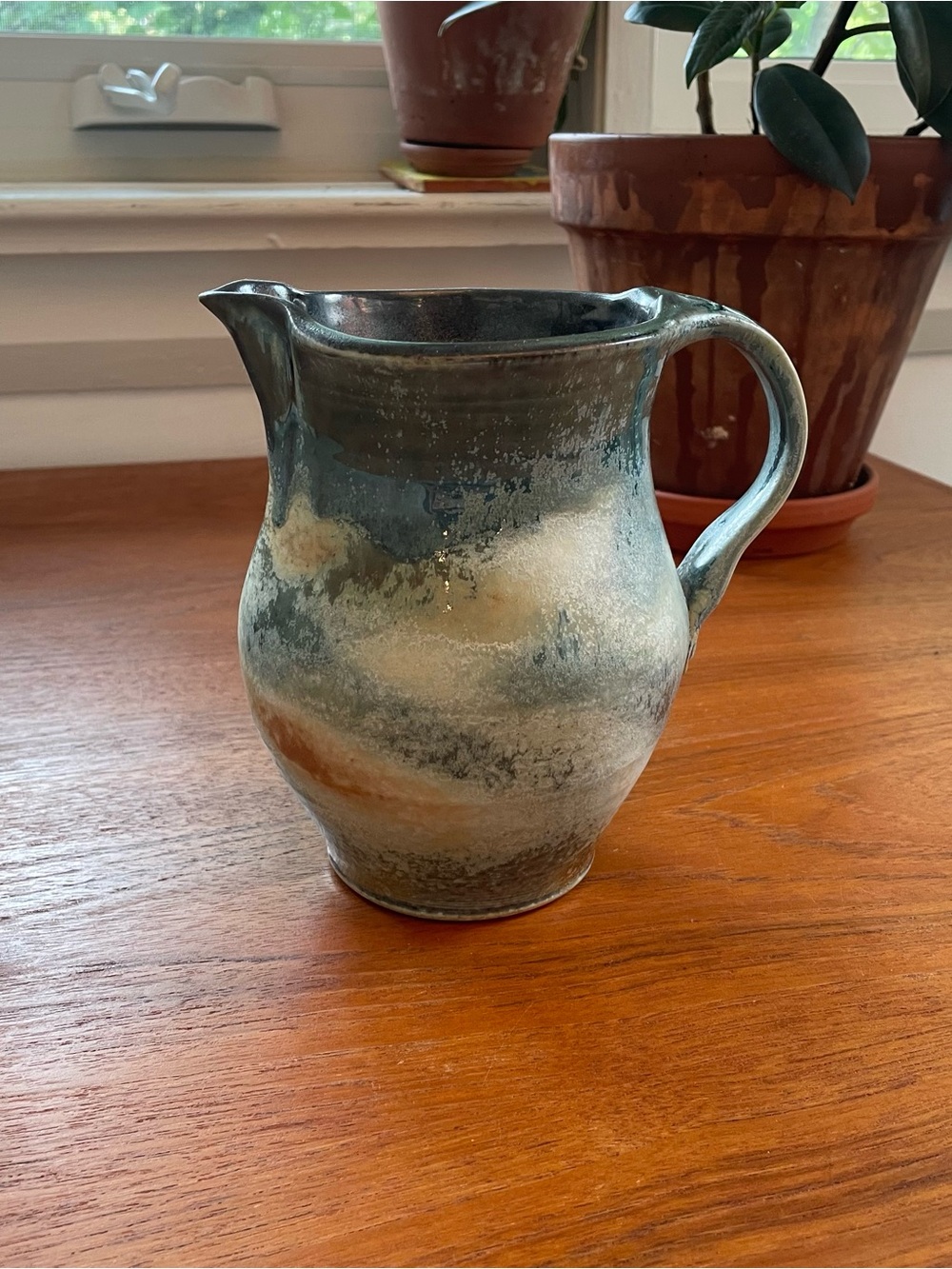 Handcrafted Ceramic Pitcher in Green and Cream